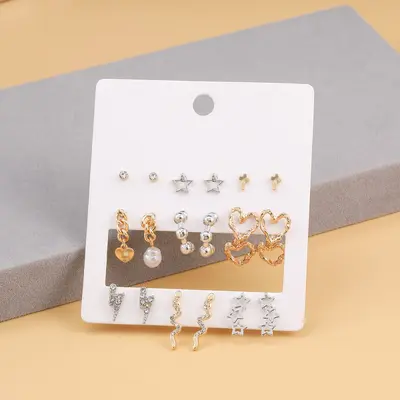 Multi-Pair Earring and Stud Set, Alloy Card-Mounted Earrings
