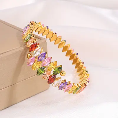 Titanstahl-Armband mit Zirkonia-Steinen, 18k vergoldet - 8