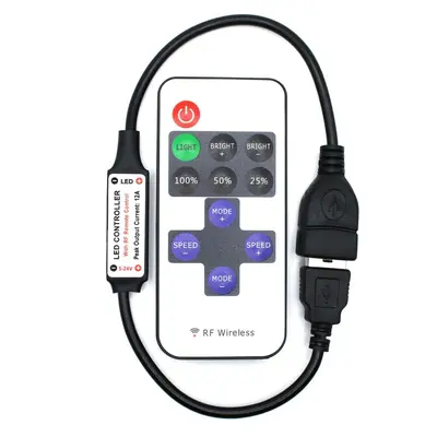RF11 anahtarlı tek renkli kontrol cihazı DC başlıklı 5V LED ışık şeridi uzaktan kumandalı mini siyah ve kırmızı kablolu COB ışık şeridi dimmeri - 9