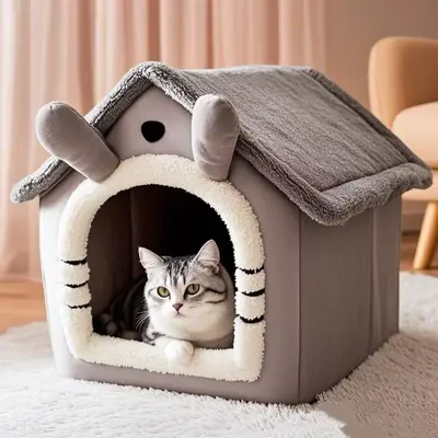 Her mevsim için kedi yuvası, kışın sıcak tutan, kapalı ve güvenli kedi yatağı, sarılı kedi uyku yuvası, kulübe barınak evi