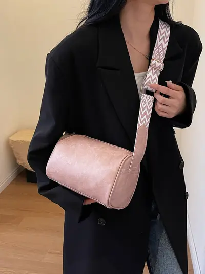 Kadın Düz Renk Retro Silindir Omuz Çantası, Çapraz Askılı