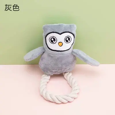 Plush owl dog toy with cotton rope and sound - 7