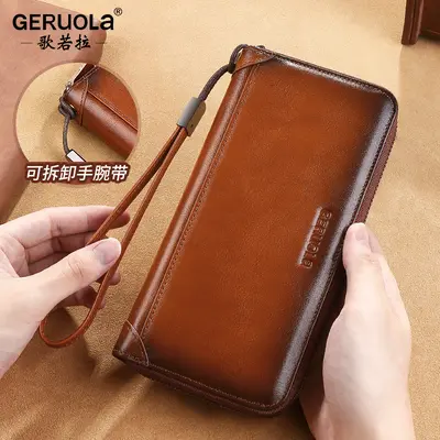 Herrenbrieftasche lang, echtes Leder, Reißverschluss, Handyfach - 3