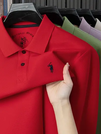 Men's Long-Sleeve Polo Shirt, Mercerized Cotton, Spring Autumn