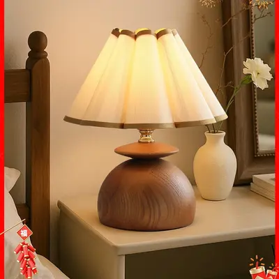 Vintage French-Style Solid Wood Table Lamp, Bedside Lamp