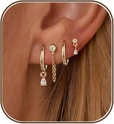 Copper Earring Set with Real Gold Plating and Zircon Stones - 9