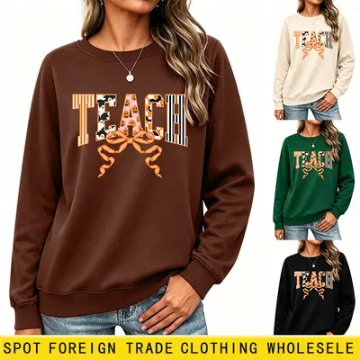 Amazon eBay Independent Station Casual Fashion Women's Teach Ghost Pumpkin Vertical Stripe Bow Sweatshirt Foreign Trade