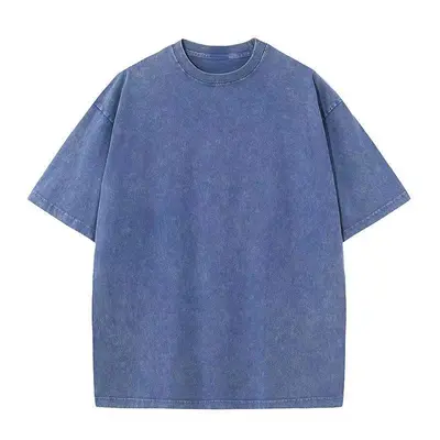 250g Pure Cotton Retro Washed Distressed Plus-Size Round Neck Men's T-Shirt