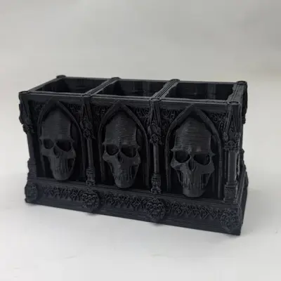 3D Printed Skull Pen Holder and Makeup Brush Storage Box, Gothic Style Gift - 4
