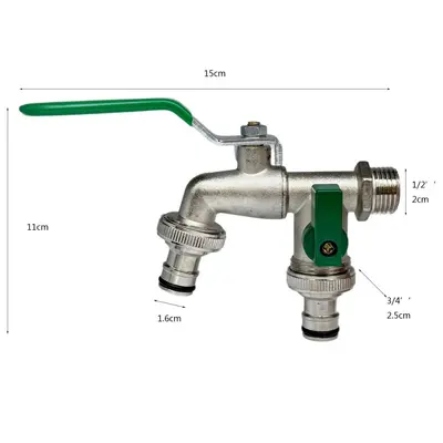 1/2 Zoll Zinklegierung Wasserhahn, Gartenwasserhahn mit 1 Eingang und 2 Ausgängen, Waschma - 11
