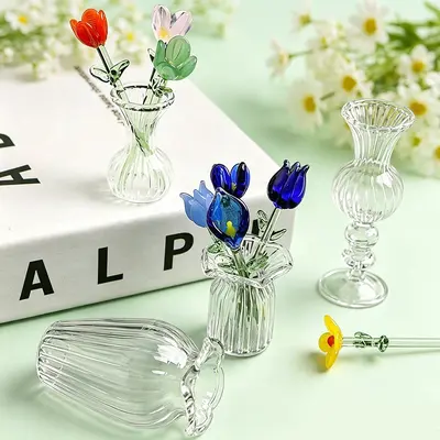 Mini Handmade Glass Vase for Eternal Flowers Desk Decor - 2
