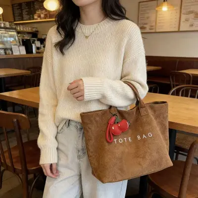Textured Printed Letter Retro Tote Bag, Large Capacity - 2