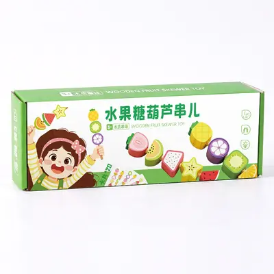 Wooden fruit cutting set with bead stringing and sorting game