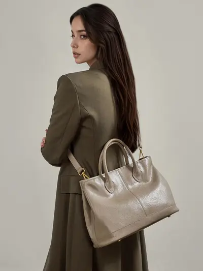 Genuine Leather Large Capacity Women's Tote Handbag, Single Shoulder - 6