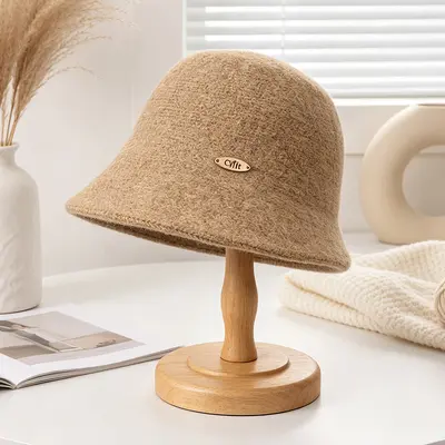 Korean-Style Wool Blend Fisherman Hat for Women, Windproof, Autumn Winter - 12