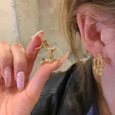 Minimalist metal pentagram stud earrings for women unique design