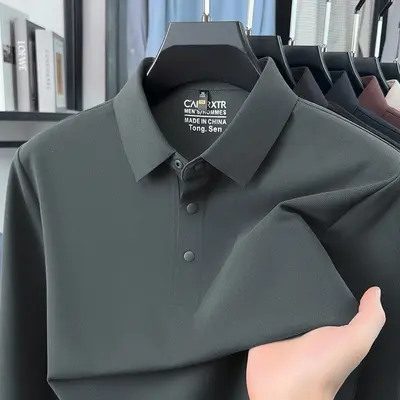 Men's Long-Sleeve Seamless Polo Shirt, Thickened Base Layer, Autumn Winter - 9