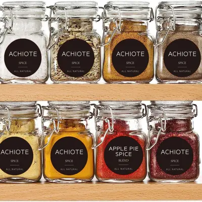 Оптовые круглые ПВХ этикетки English Spice для кухонных банок для хранения, стеклянных баночек для специй с делителями, самоклеящиеся наклейки
