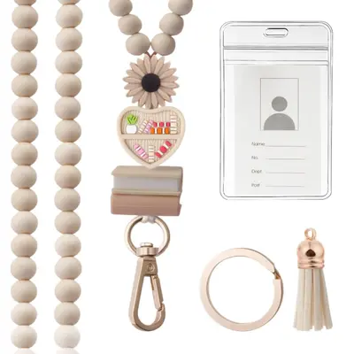 Wooden Bead Tassel Keychain and ID Badge Neck Lanyard