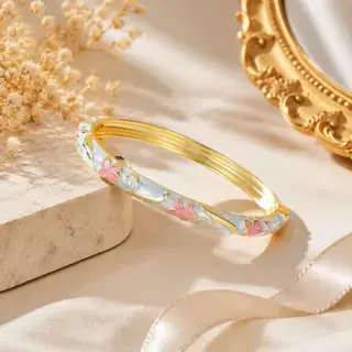 Enamel Five-leaf Flower Open Bracelet - 3