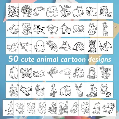 Children's Coloring Book 50 Pages, Portable Mini Cartoon Animals - 4