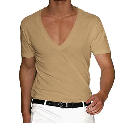 Men's Slim-Fit V-Neck Solid Colour Short-Sleeve T-Shirt - 11