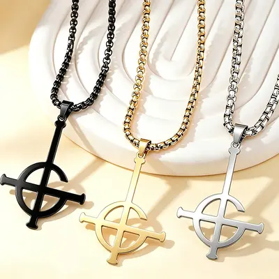 TOHM Stainless Steel Ghost Cross Pendant Necklace, Punk Style