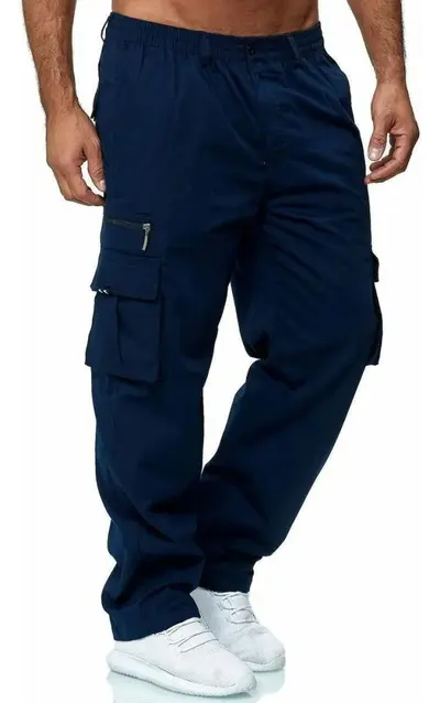 Herren Freizeithose mit mehreren Taschen, lockerer gerader Schnitt, Cargohose - 8