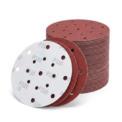 Red Sanding Disc 150mm, 17 Holes, Flocked Backing