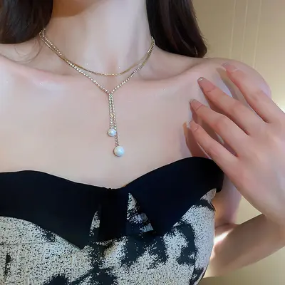 Korean Heart Butterfly Pearl Tassel Necklace Collarbone Chain