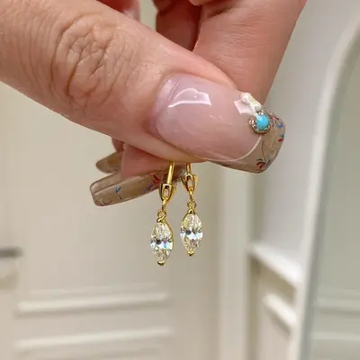 Horse Eye Water Drop Diamond Earrings, Premium Look, Cool-Toned Minimalist Style