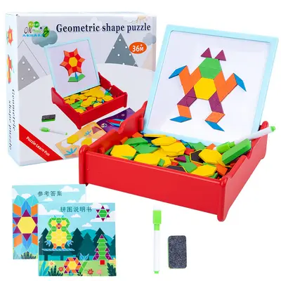 Wooden Geometric Shape Puzzle Blocks for Ages 3-6