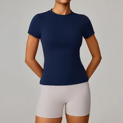 Hızlı Kuruyan Kadın Yoga Tişörtü, Kısa Kollu Fitness Üstü, Yaz - 8