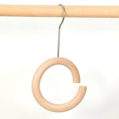 Solid Wood S-Hook with Wooden Ring Clip, Store Display Hook for Clothes, Bags and Hats