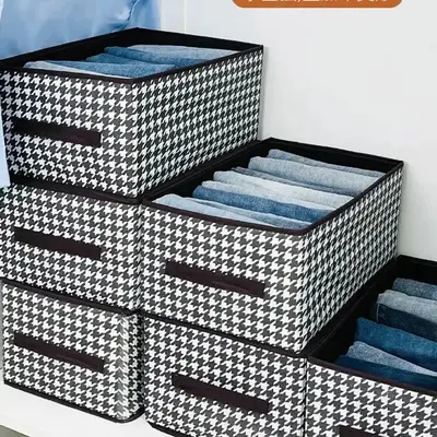 Houndstooth fabric storage box, foldable drawer type - 2