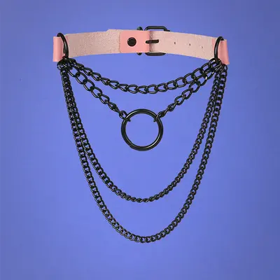 Harajuku mehrlagige schwarze Kettenhalskette mit Lederring