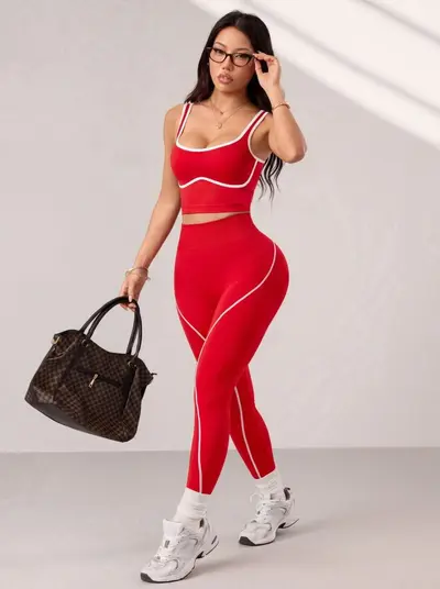 Amazon New Style Yoga Wear Set Striped Yoga Pants Women Quick-Dry Outdoor Sports Pants High Waist Butt-Lifting Yoga - 8