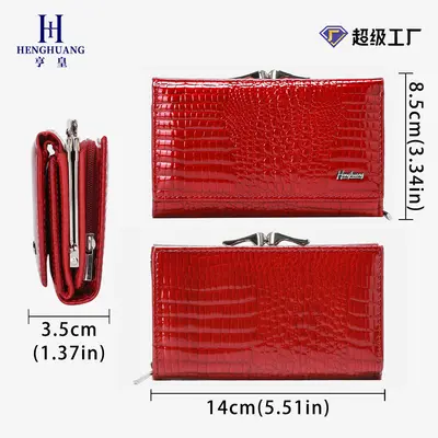 Women's Crocodile Pattern Short Tri-fold Wallet with Large Coin Compartment - 4