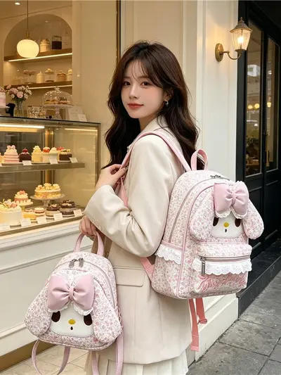 Korean-Style Floral Backpack, Cute Girls' Bow Knot Backpack - 3