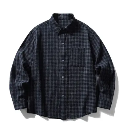 Herren-Hemdjacke im Japan-Stil, Karomuster aus Seersucker, lockerer Schnitt