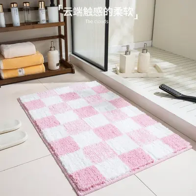 Ins Style Checkered Bath Mat, Absorbent Non-Slip Matte Bathroom Rug - 7