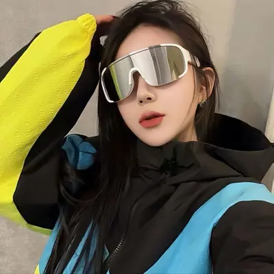 One-Piece Cycling Sunglasses for Men and Women, Windproof, Silver Frame