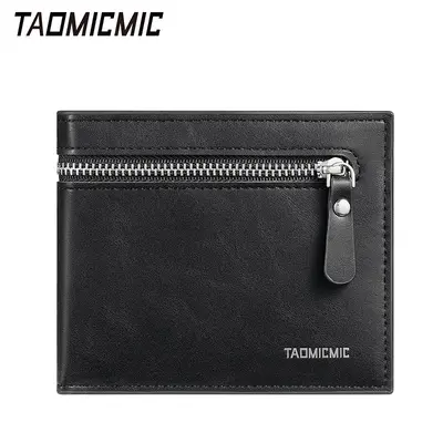 Men's Short Wallet, Ultra-Thin, Zipper, Front Pocket, Multiple Compartments - 7