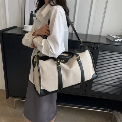 Vintage Damen-Reiserucksack Segeltuch, Kontrastfarben