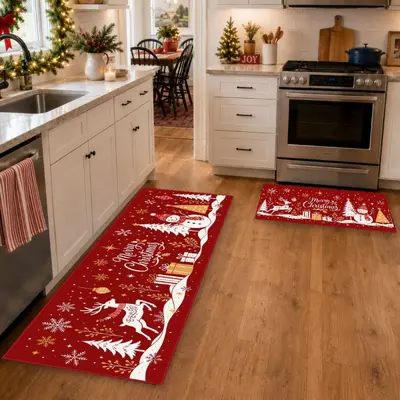 Christmas Floor Mat Two-Piece Set, Absorbent and Waterproof for Kitchen and Bathroom - 12