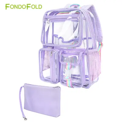 Purple Transparent PVC Large Capacity Backpack, Customizable - 6