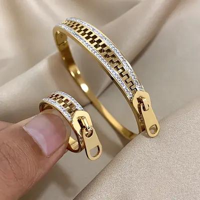 Stainless Steel Bracelet Ring Women's 18K Gold