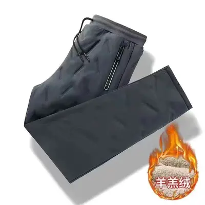 Men's Fleece-Lined Thickened Windproof Cotton Trousers, Lamb Wool Warm Casual Pants - 8