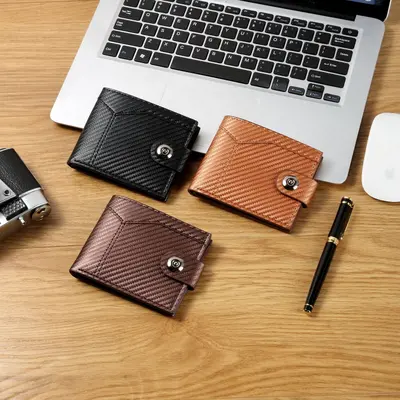 Men's Short Leather Wallet with Magnetic Snap, Mixed Leather - 3