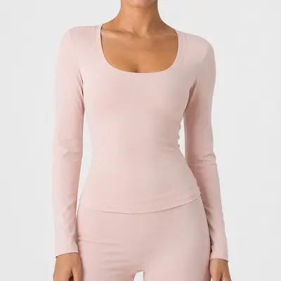 Women's Fleece-Lined Long Sleeve U-Neck Yoga Top - 11